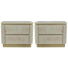Luxe Pair of Bleached Night Stands with Brass Accents