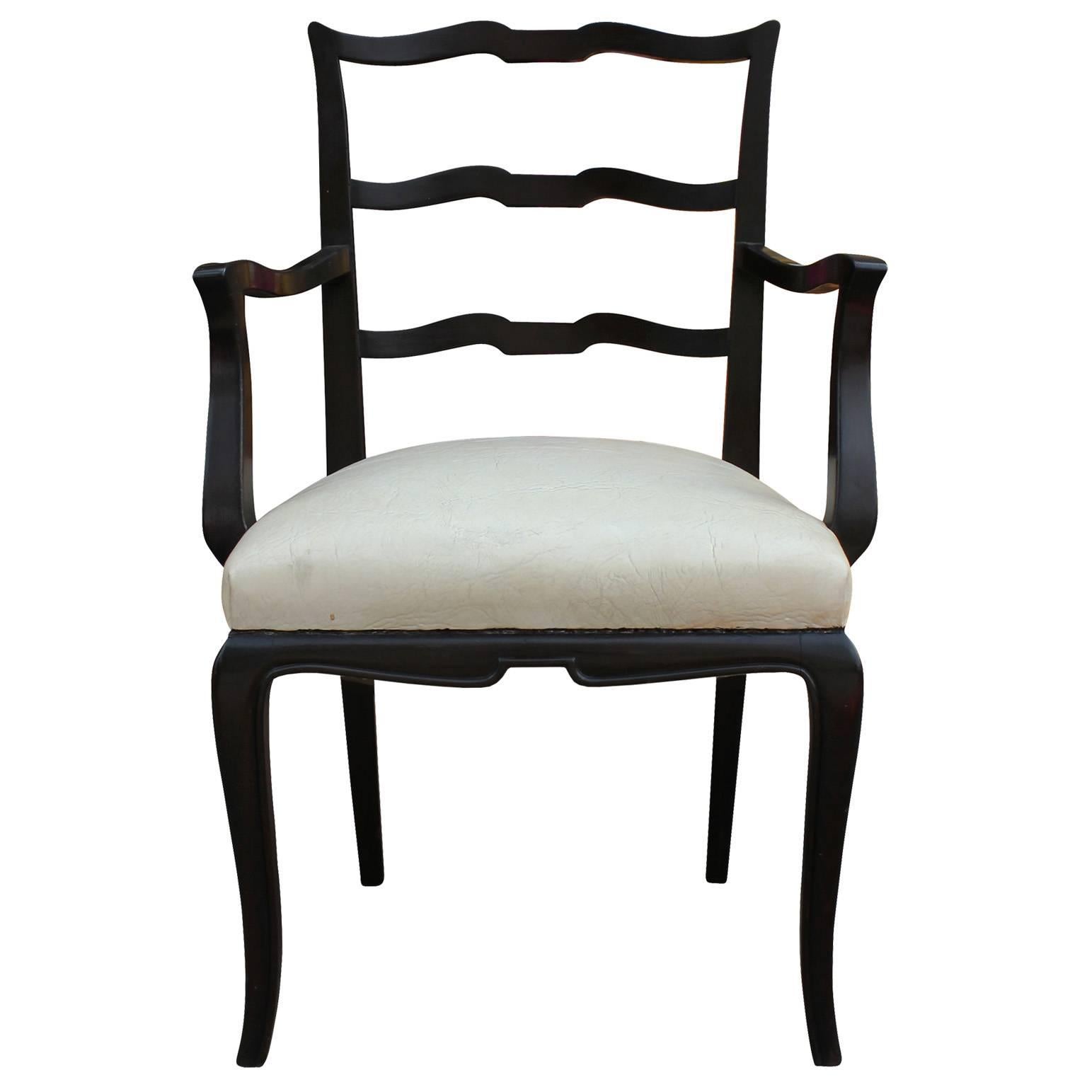 Mid-20th Century Set of Eight Argentinian Ladder Back Dining Chairs in Cream Naugahy