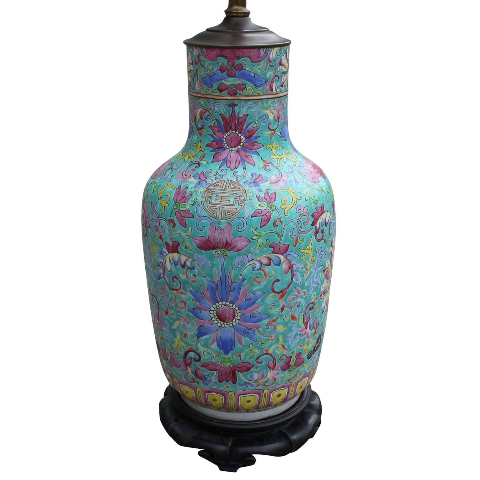 Chinese Export Fine 19th Century Chinese Celedon Vase Lamp
