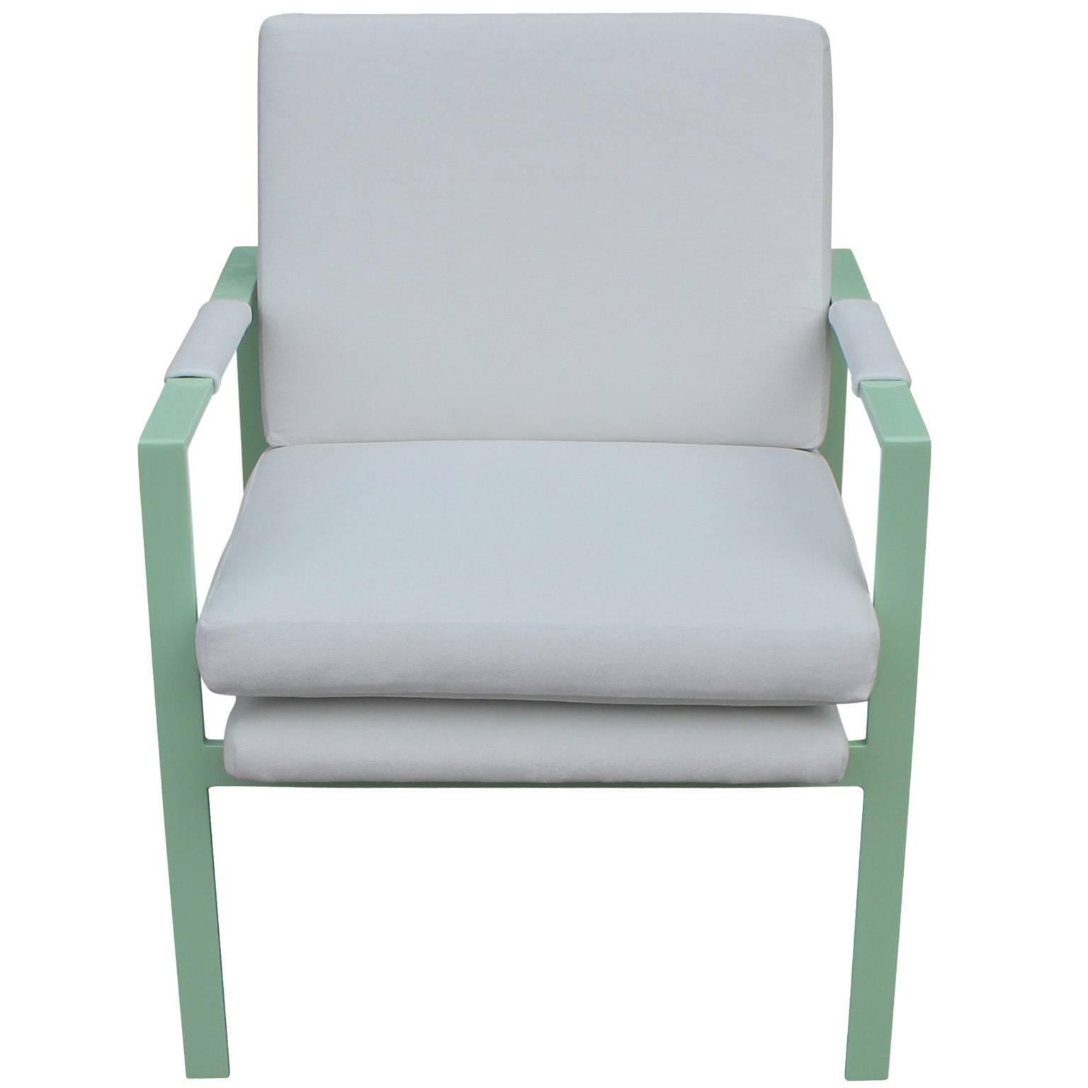 Mid-Century Modern Incredible Pair of Mint Green and White Velvet Lounge Chairs