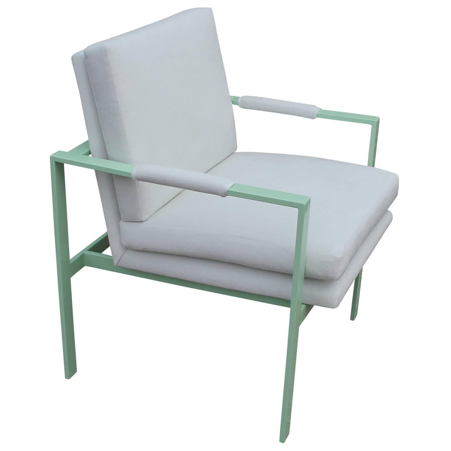 American Incredible Pair of Mint Green and White Velvet Lounge Chairs