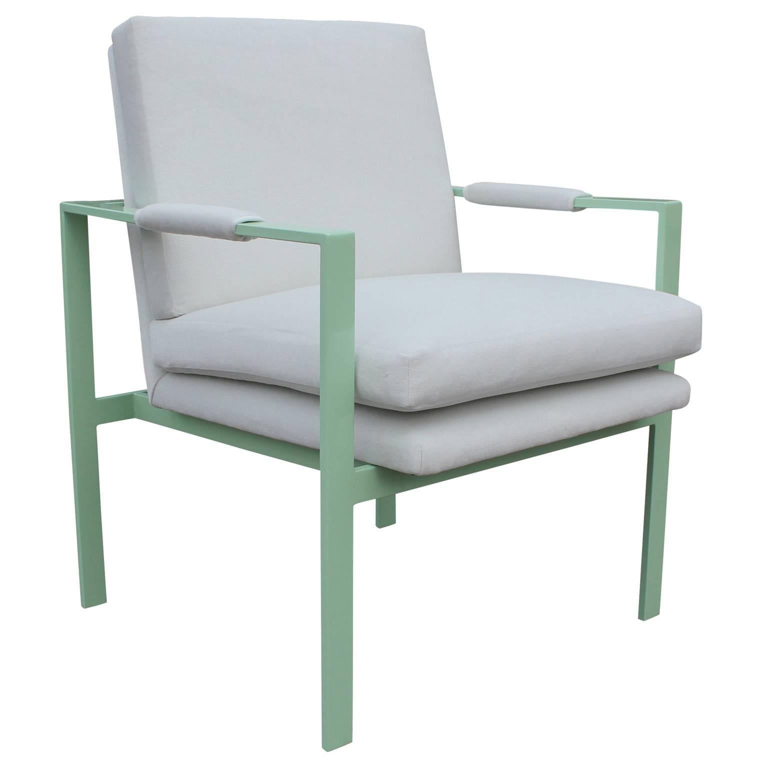 Late 20th Century Incredible Pair of Mint Green and White Velvet Lounge Chairs