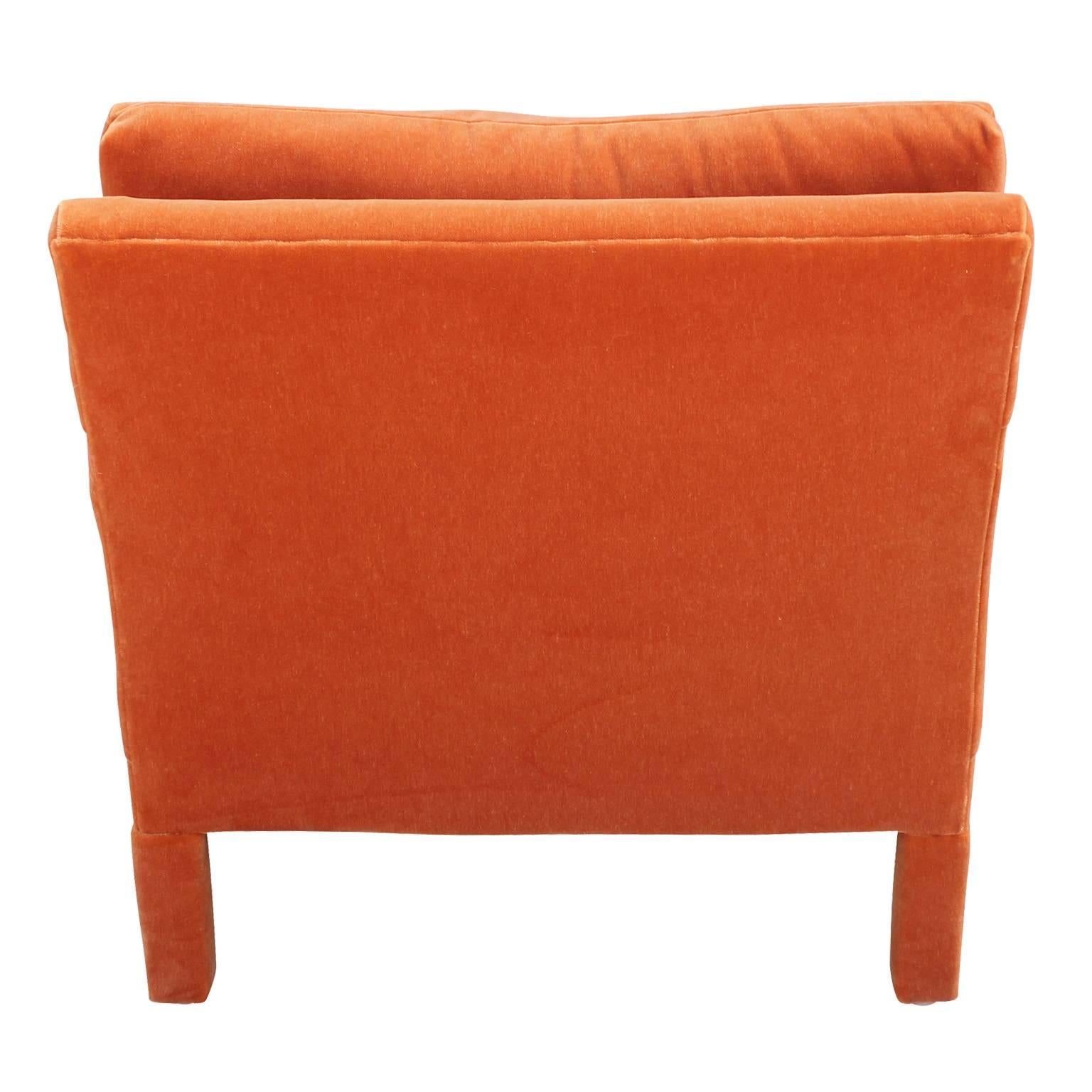 Hollywood Regency Fabulous Pair of Milo Baughman Parsons Style Chairs in Orange Mohair Velvet