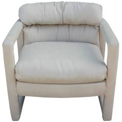 Modern Pair of Drexel Barrel Back Parsons Chairs in Neutral Fabric