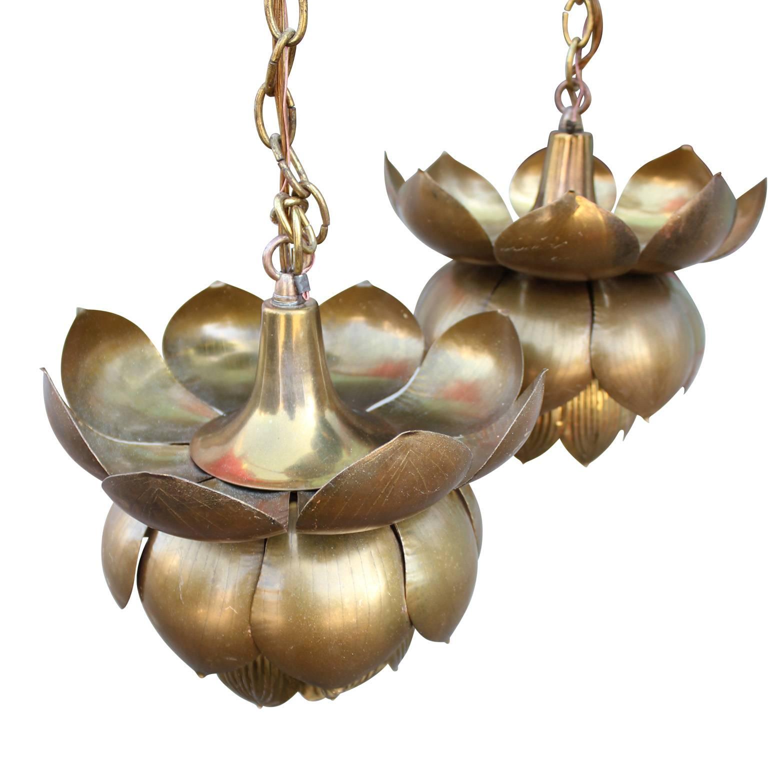 Hollywood Regency Stunning Brass Lotus Chandelier by Feldman