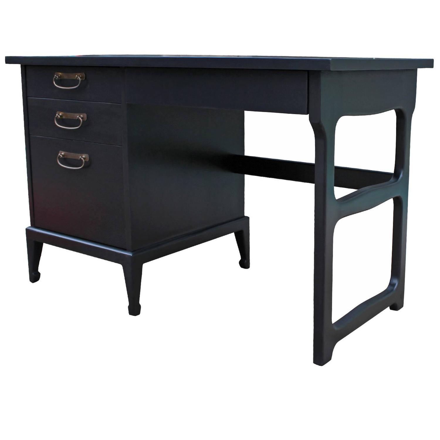 Elegant Ebonized Desk with Brass Hardware by American of