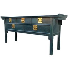 Lacquered Pagoda Century Console Table with Brass Hardware