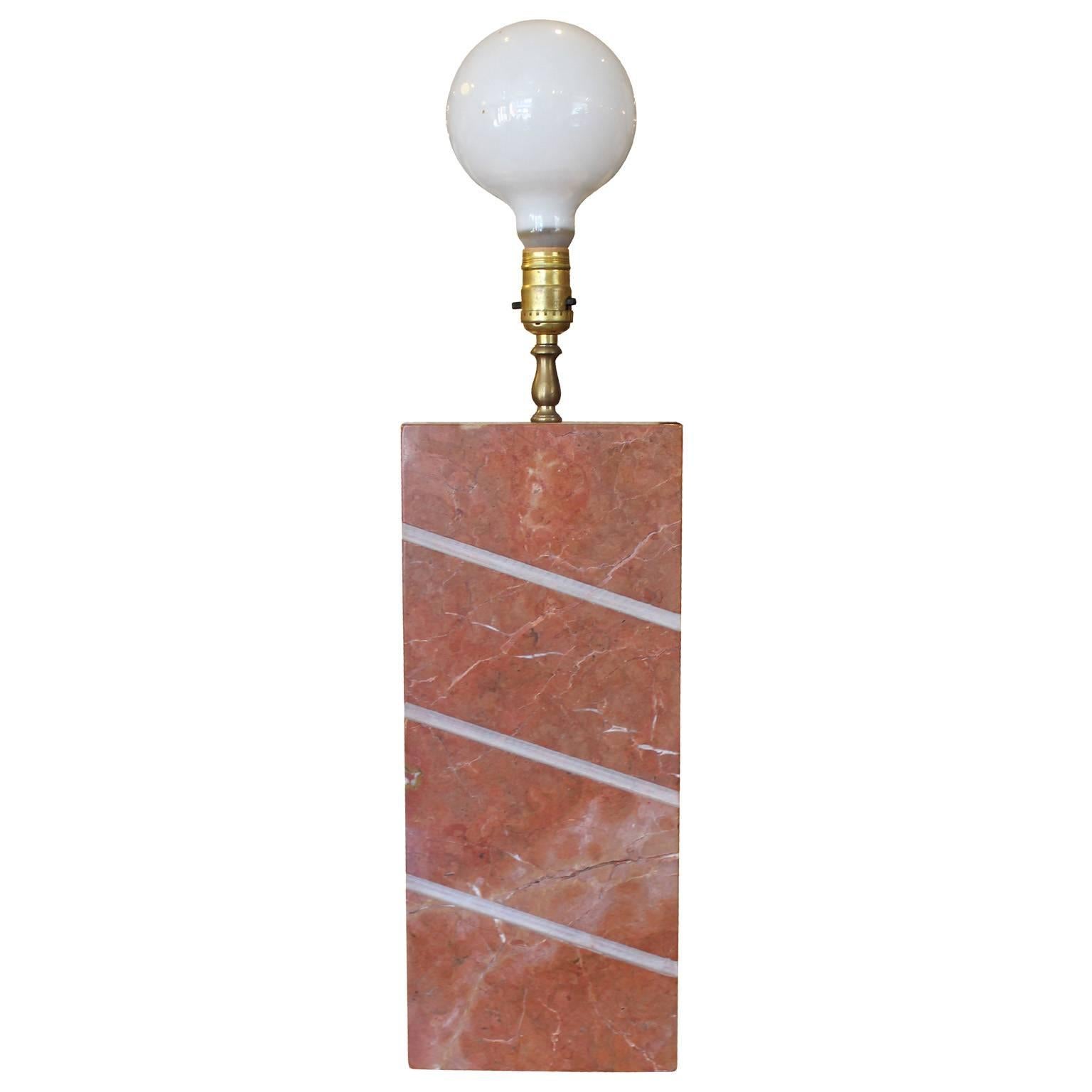 Mid-Century Modern Pair of Modern Heavy Pink Marble Modern Table Lamps