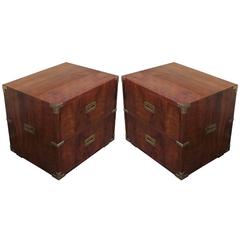 Lovely Pair of Campaign Style Nightstands or Side Tables by Henredon