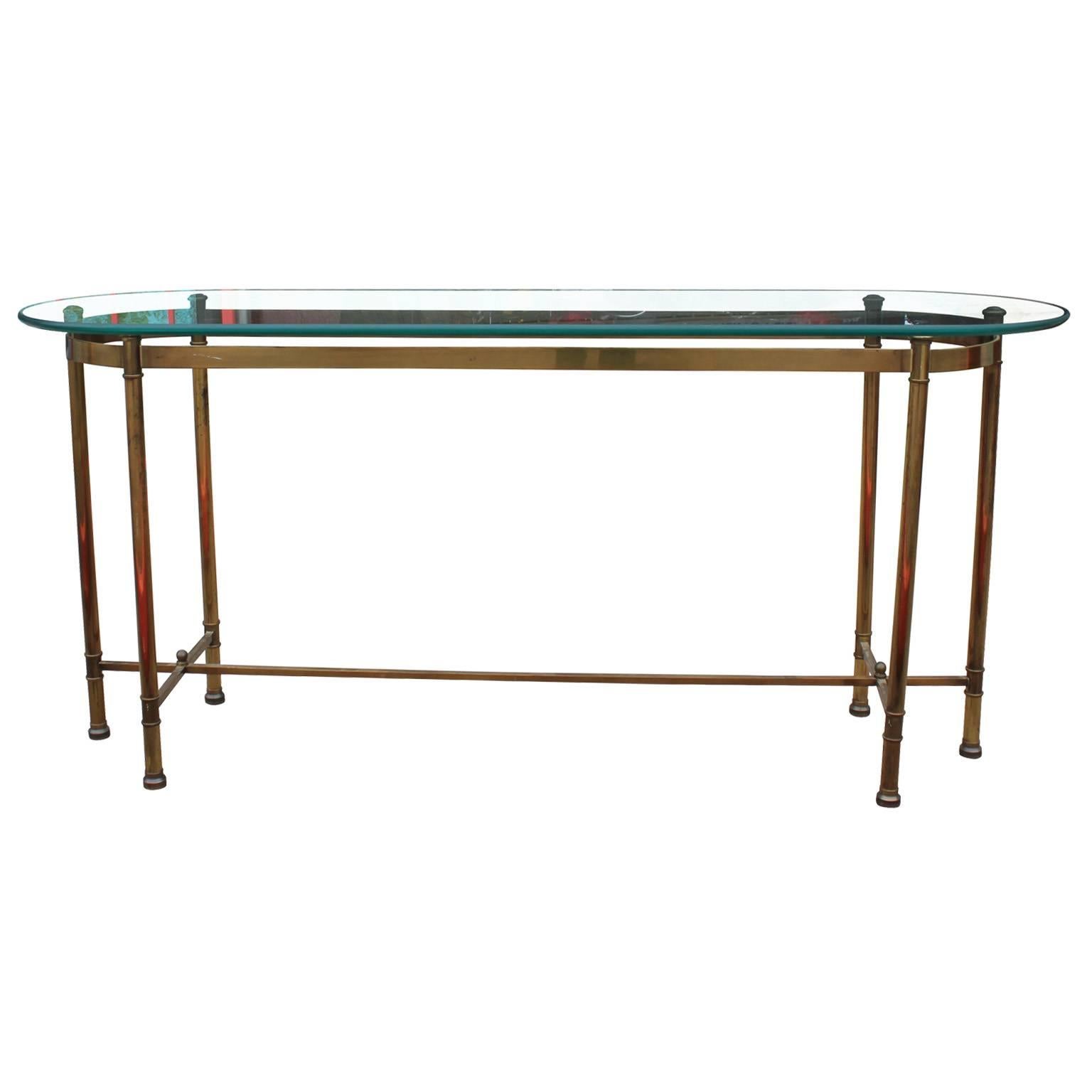 Lovely Brass and Glass Hollywood Regency Console by Labarge In Excellent Condition In Houston, TX