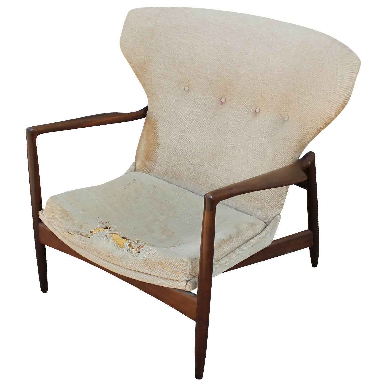 Danish Rare Sculptural Wingback Lounge Chair by Ib Kofod-Larsen