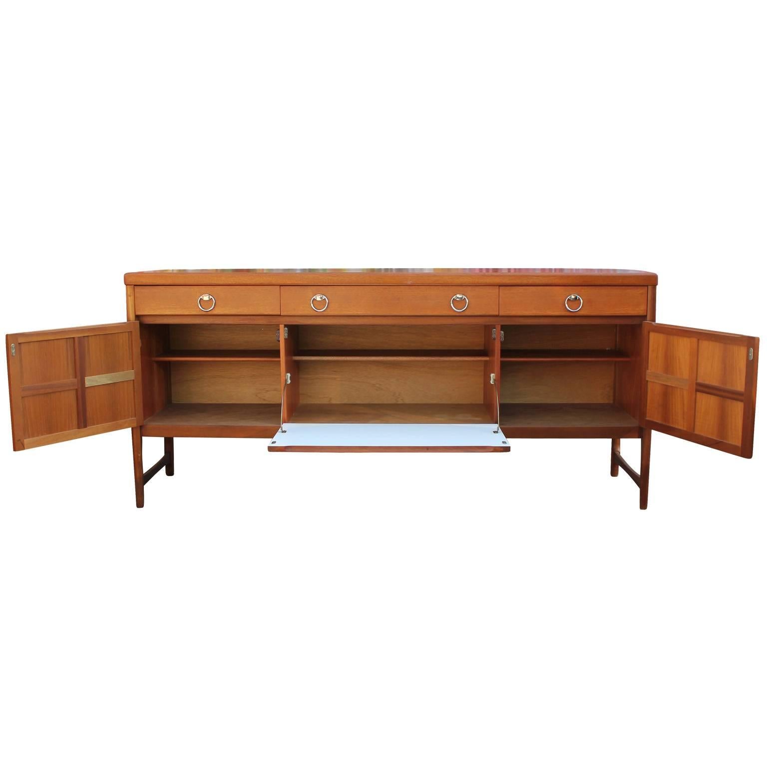 European Handsome Mid Century Modern Mahgony and Teak Sideboard with Chrome Hardware