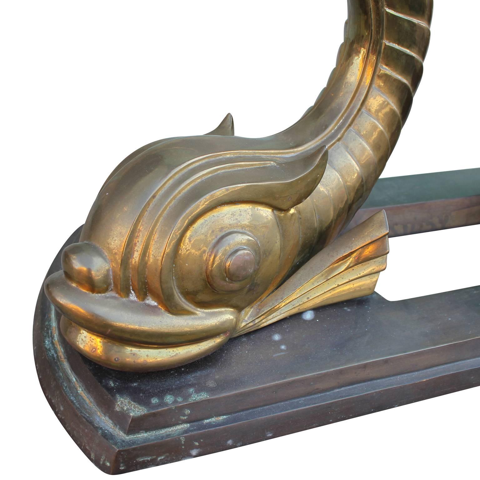 Italian Magnificent Sculptural Brass Koi Fish Console Table