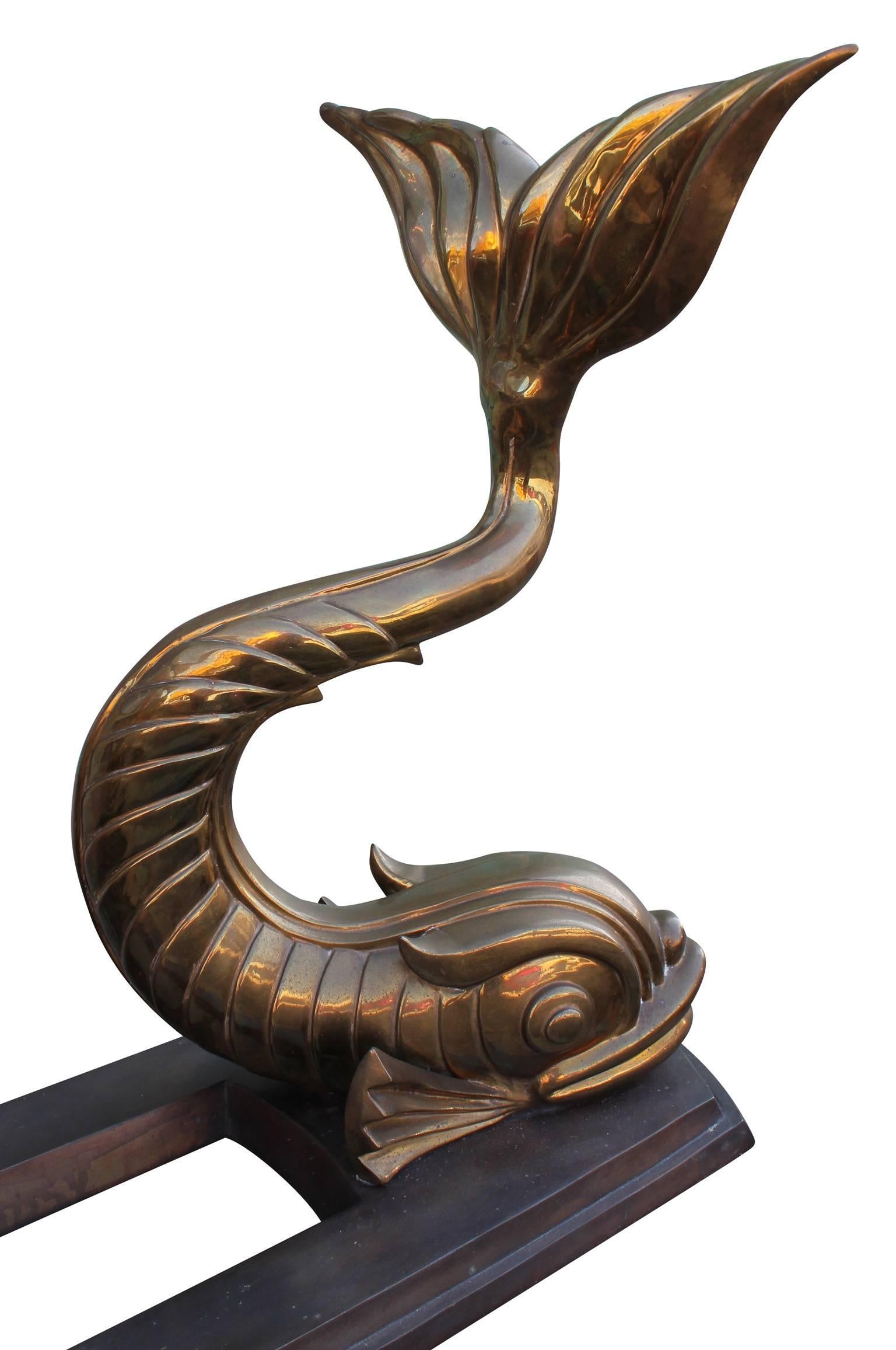 Hollywood Regency Magnificent Sculptural Brass Koi Fish Console Table