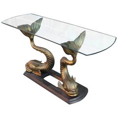 Magnificent Sculptural Brass Koi Fish Console Table