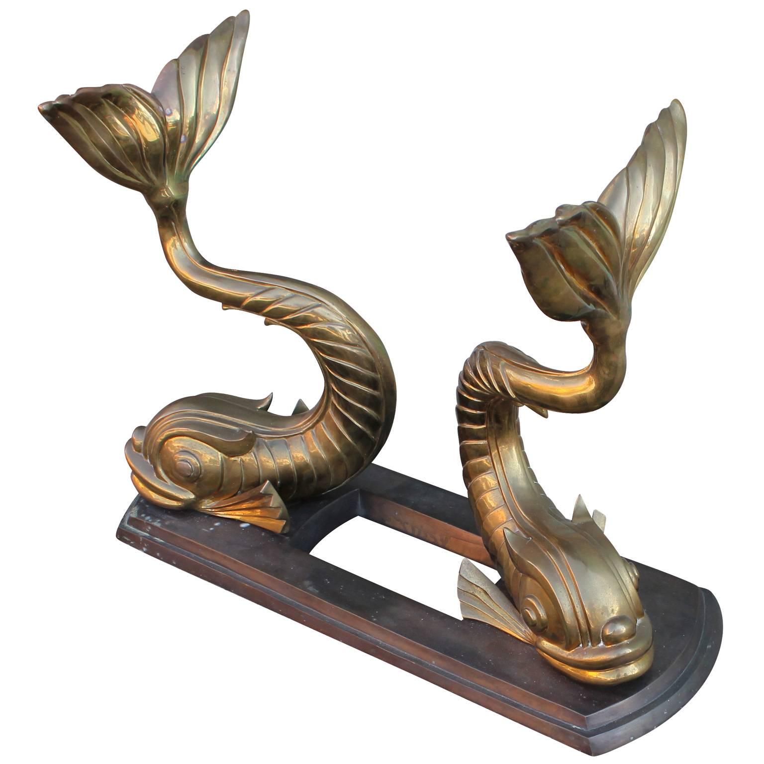 Magnificent Sculptural Brass Koi Fish Console Table In Excellent Condition In Houston, TX