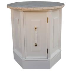 Luxe Pair of Hexagonal Lacquered Side Tables with Round Marble Tops