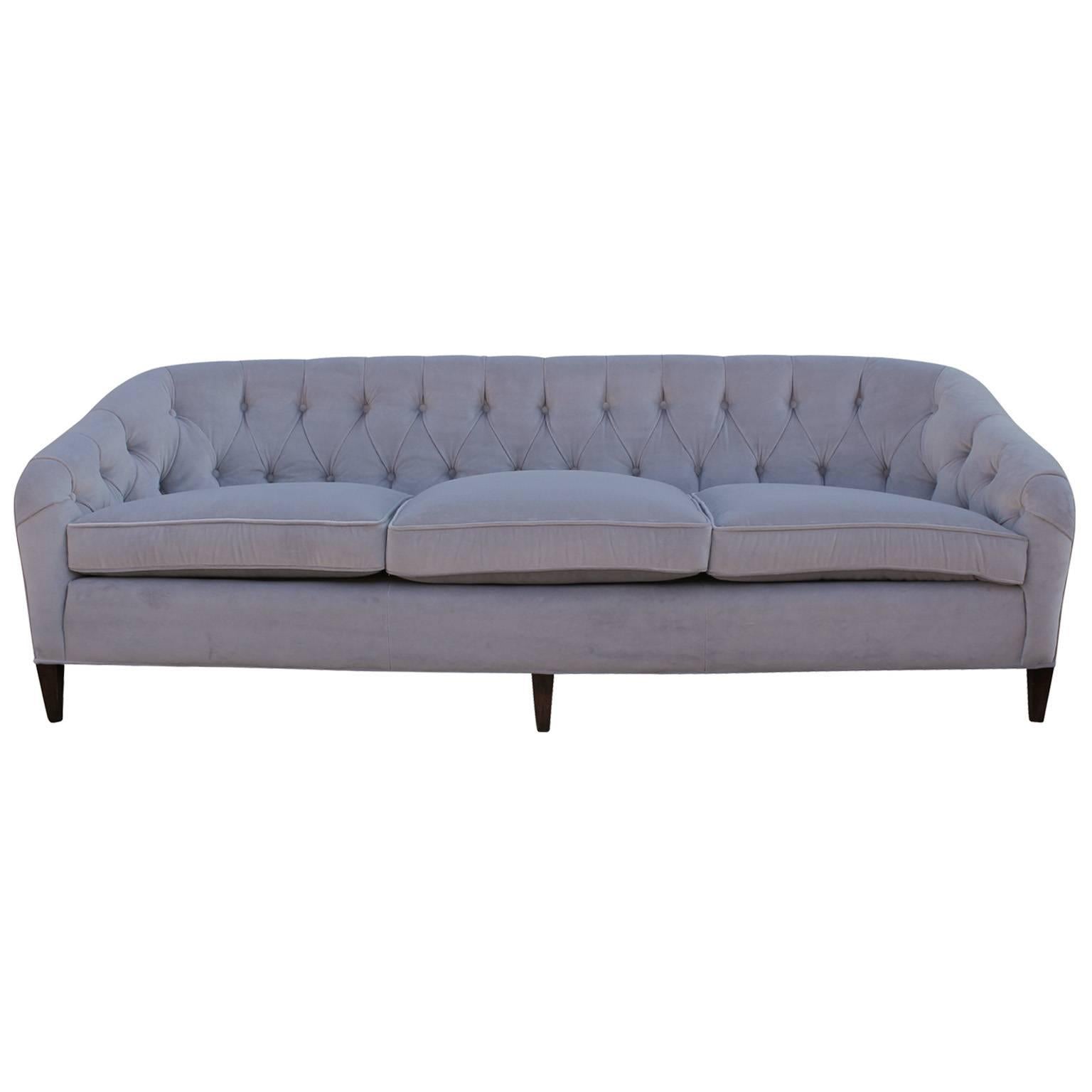 tufted grey velvet sofa