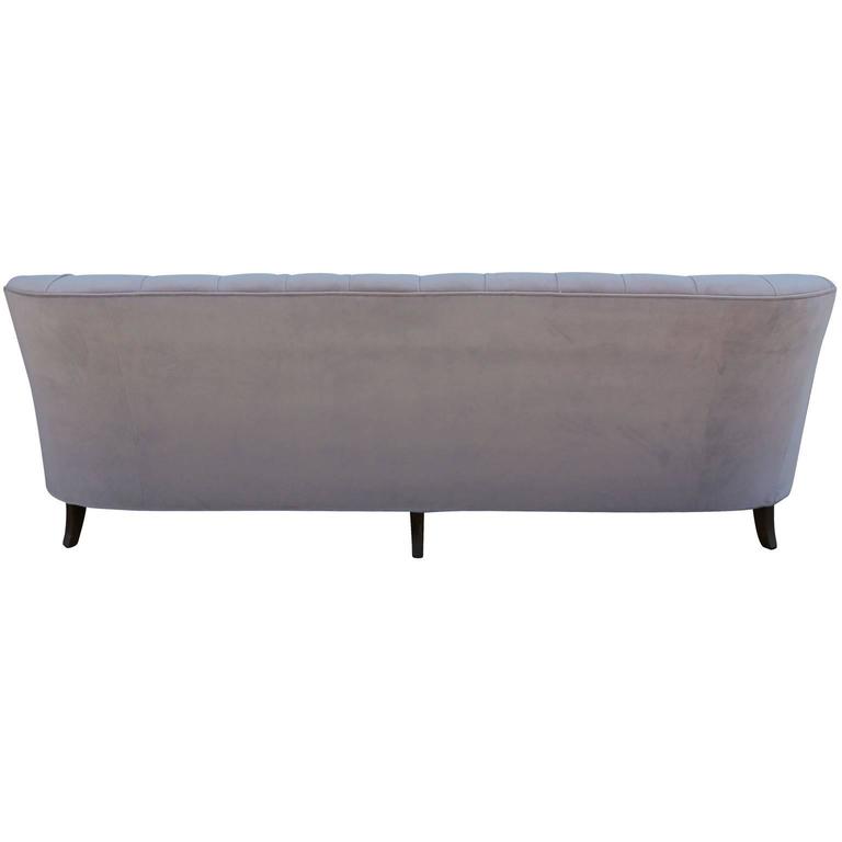 Glamorous Tufted Baker Sofa in Dove Grey Velvet Mohair at 1stDibs