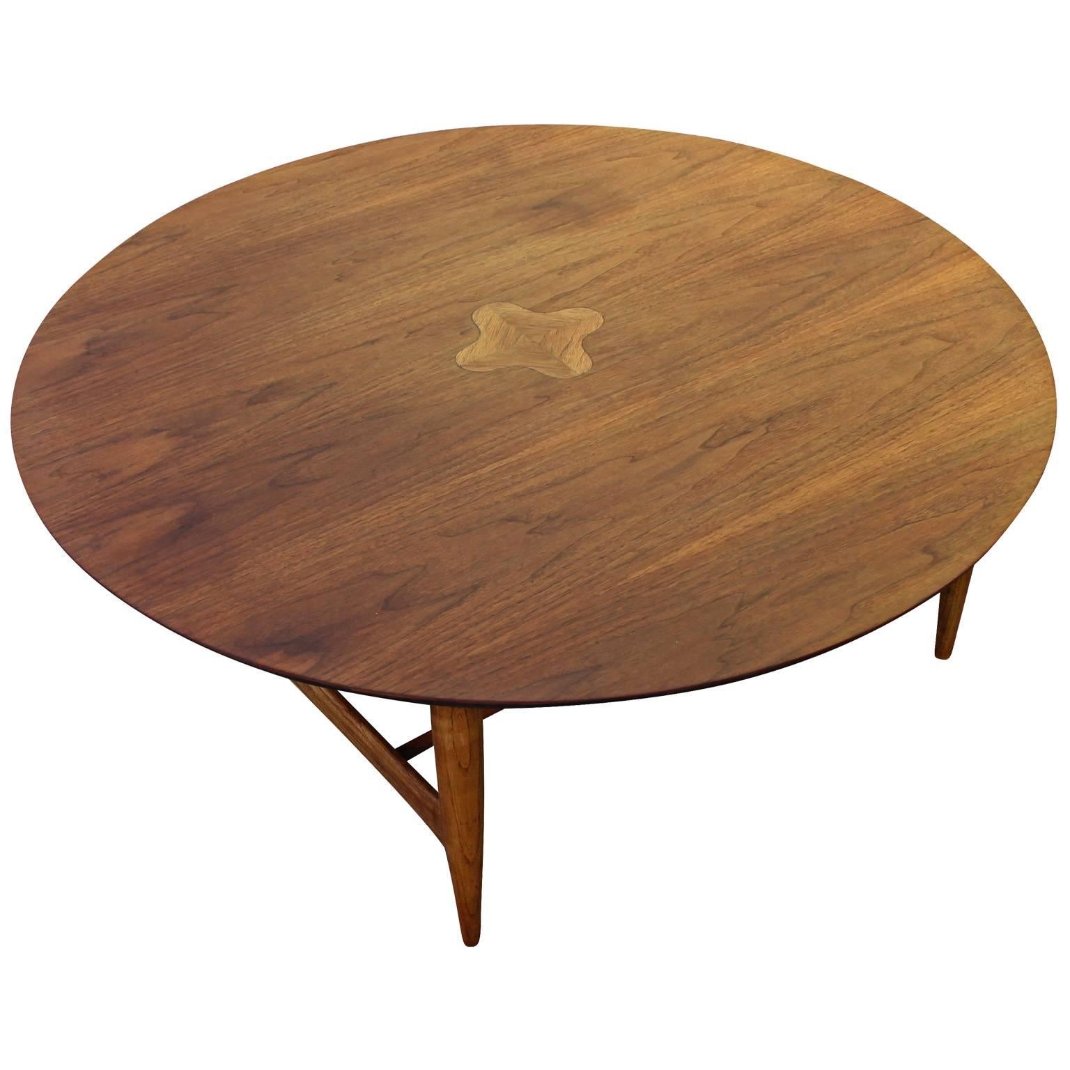 Mid-Century Modern Round Lane Walnut Inlaid Coffee Table