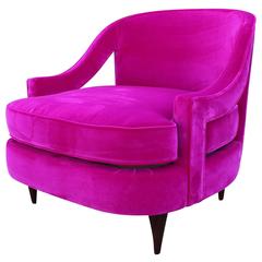 Vintage Glamorous Fuchsia Pink Velvet Lounge Chair