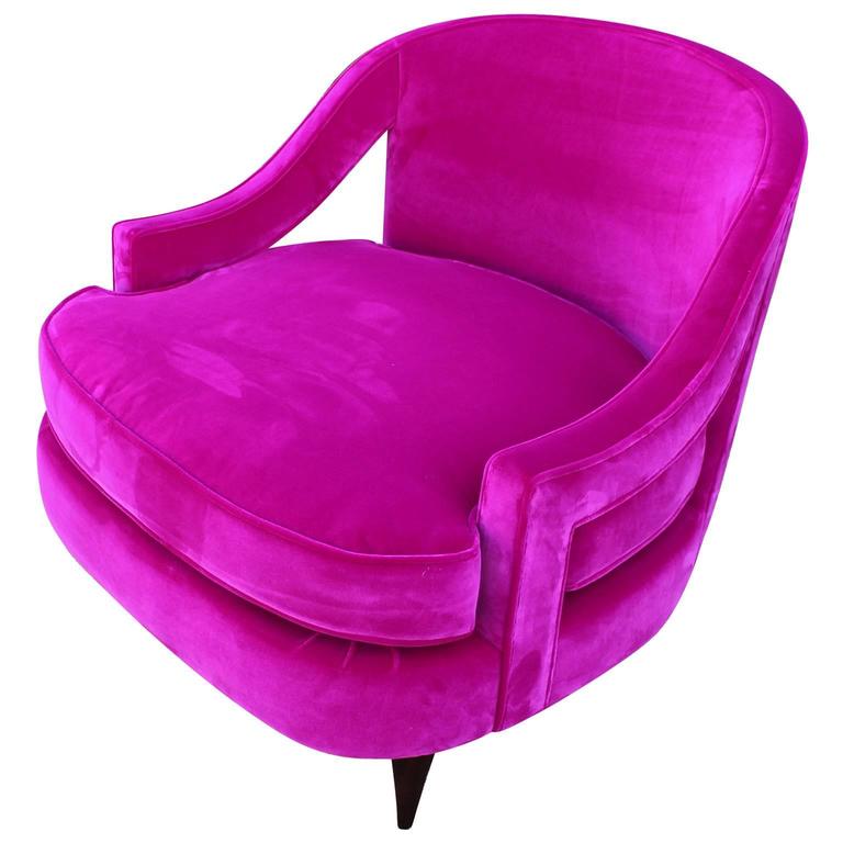 Hollywood Regency Glamorous Fuchsia Pink Velvet Lounge Chair
