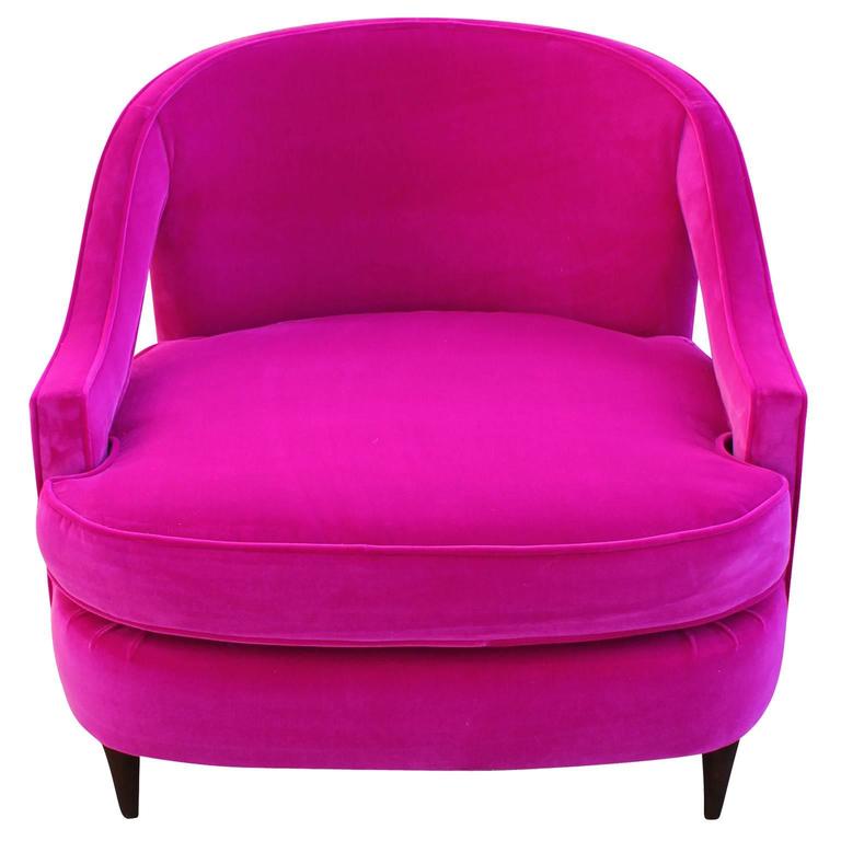 Glamorous Fuchsia Pink Velvet Lounge Chair In Excellent Condition In Houston, TX