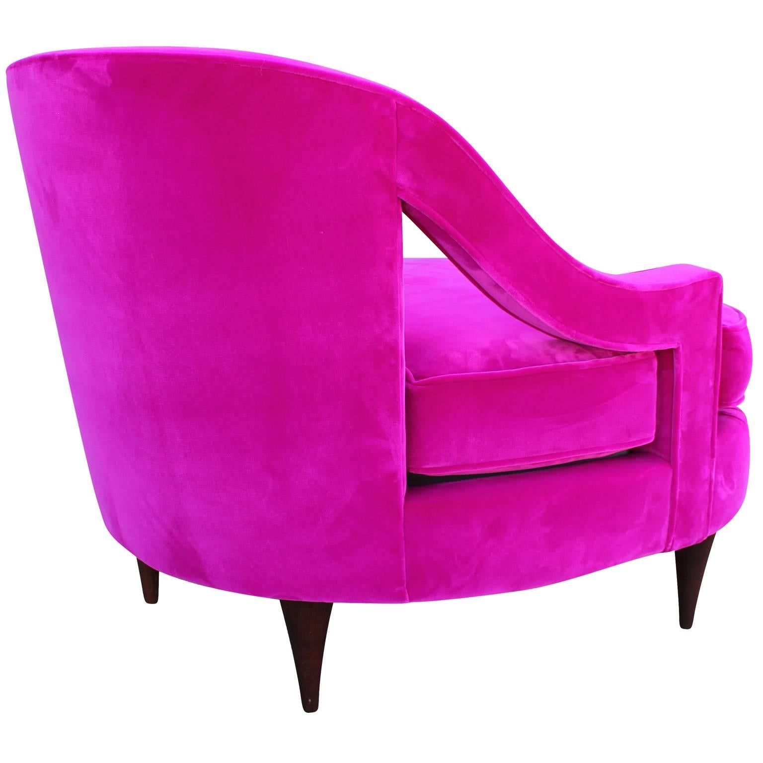 Hollywood Regency Glamorous Fuchsia Pink Velvet Lounge Chair