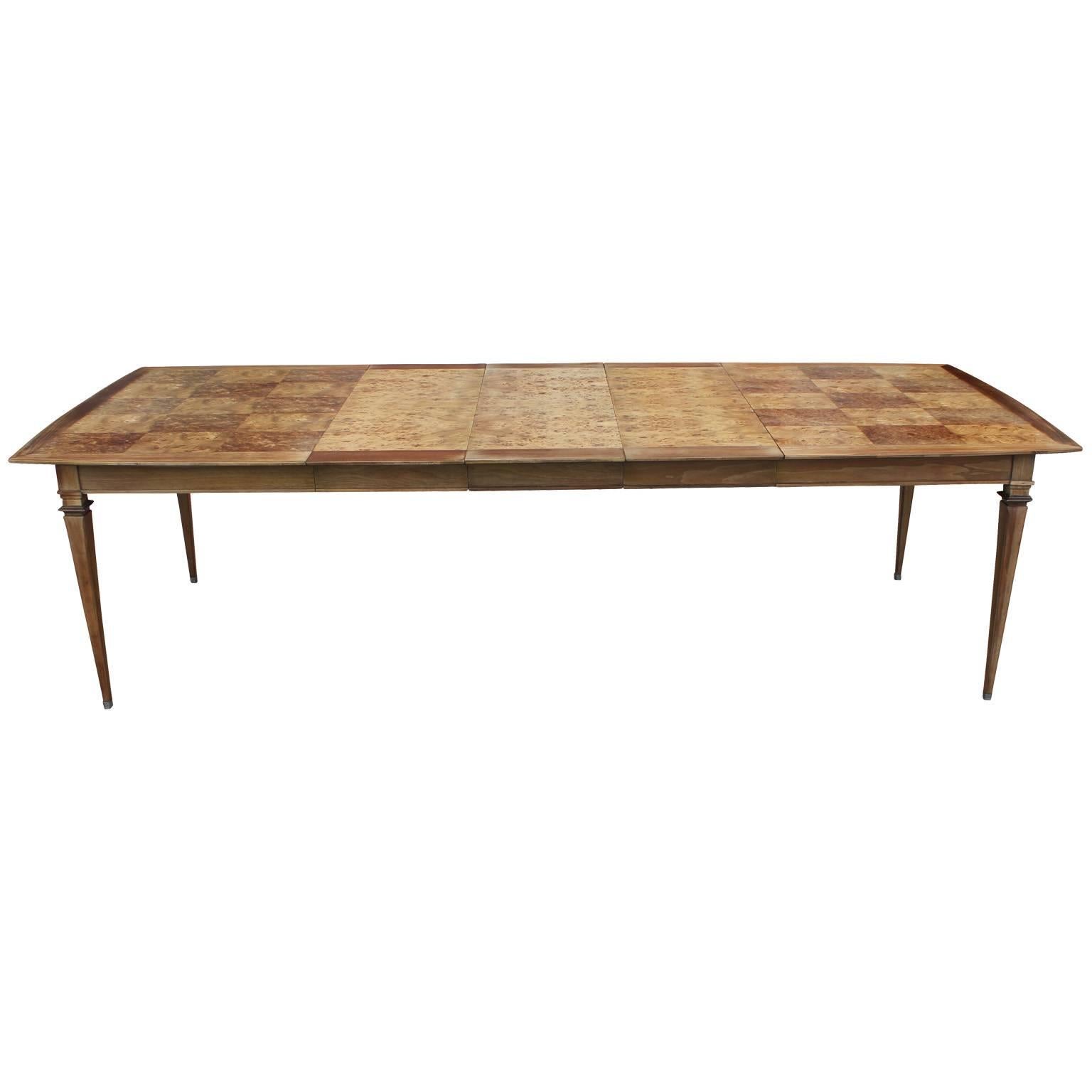 Hollywood Regency Modern Burl Parquetry Dining Table by Bernhard Rohne for Mastercraft