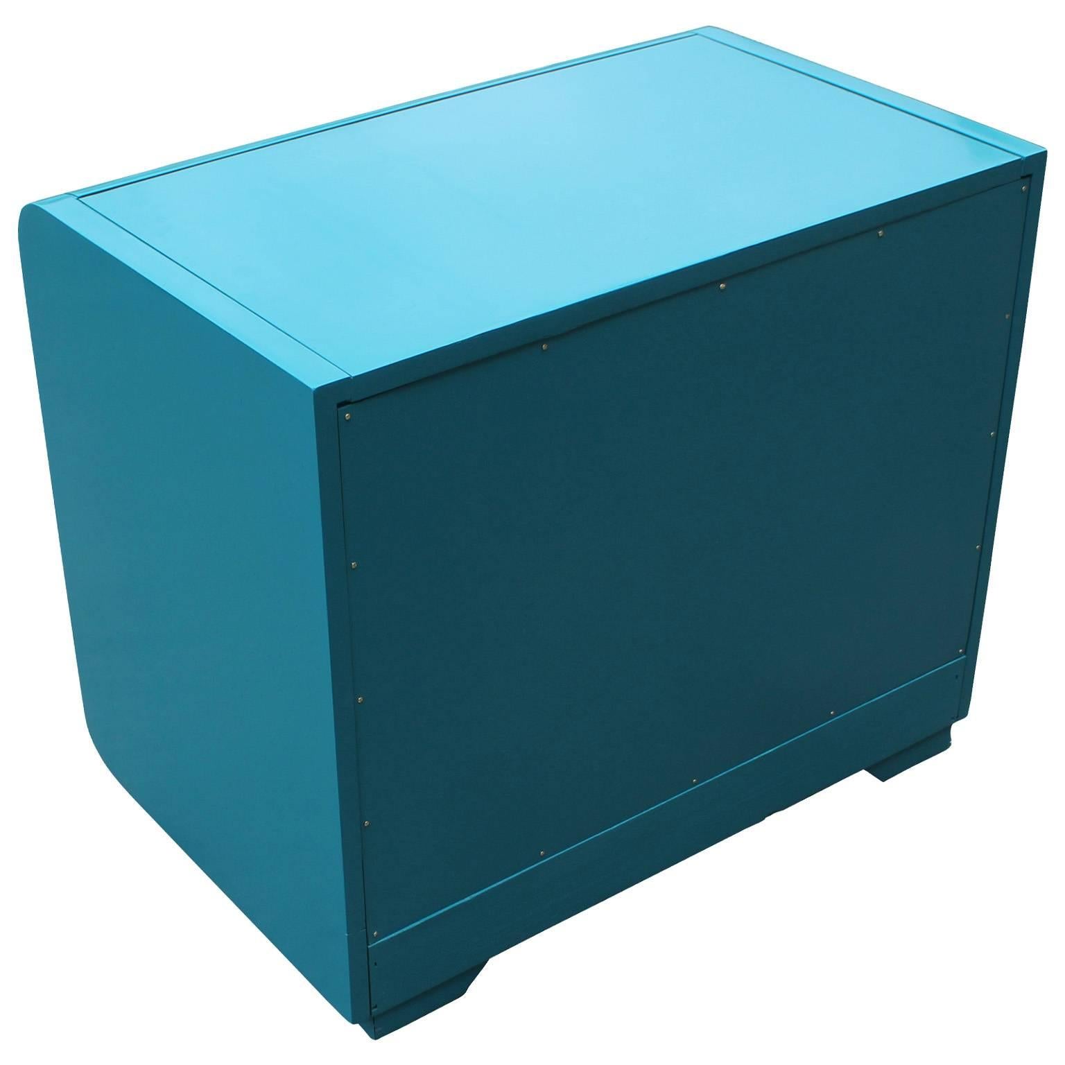Pair of Modern Turquoise Lacquer and Brass Hardware Night Stands 2