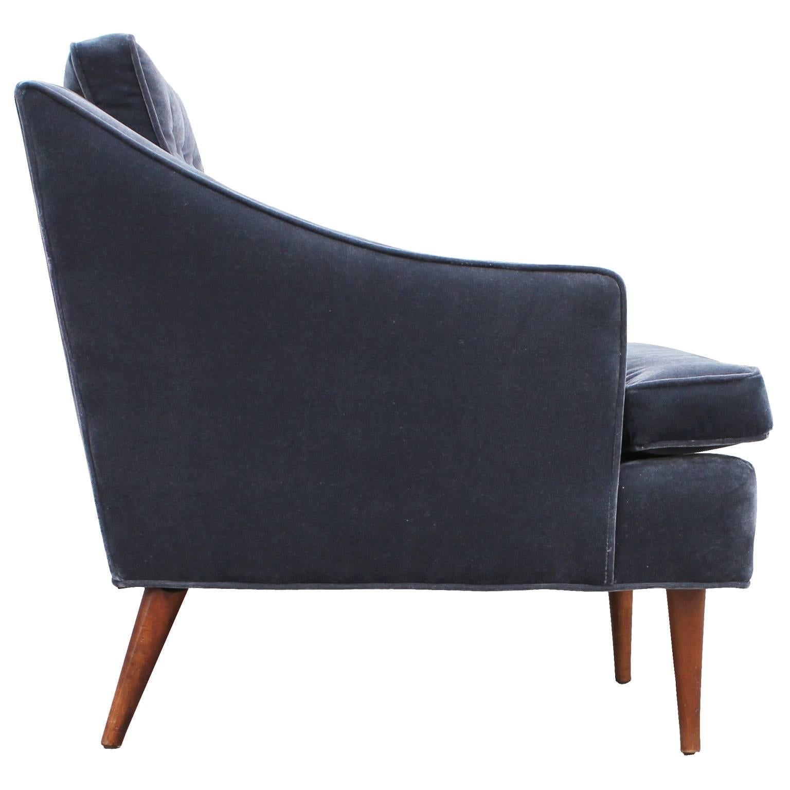 Mid-20th Century Wonderful Pair of Curved Grey Velvet Tufted Lounge Chairs
