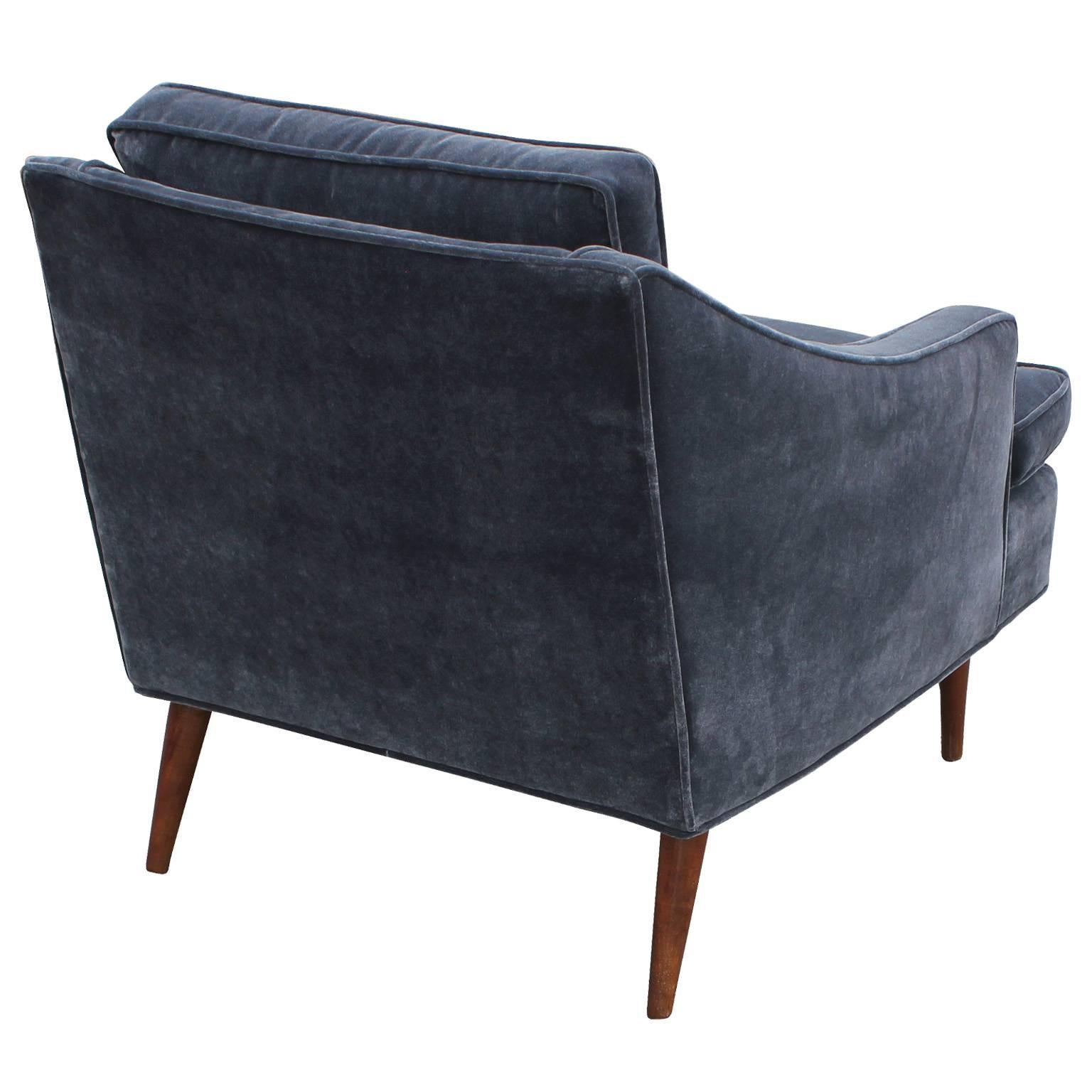 Wonderful Pair of Curved Grey Velvet Tufted Lounge Chairs 1