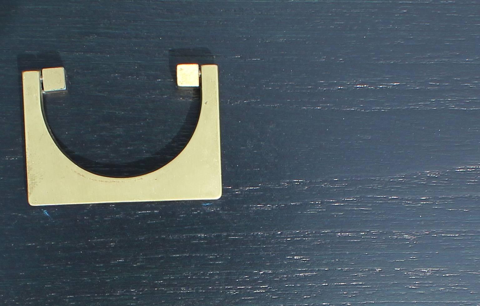 Mid-Century Modern Bold Navy Dyed Sideboard with Brass Hardware
