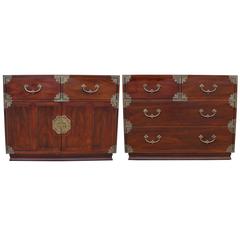 Luxe Pair of Modern Henredon Bachelors Chests or Nightstands with Brass Hardware 1