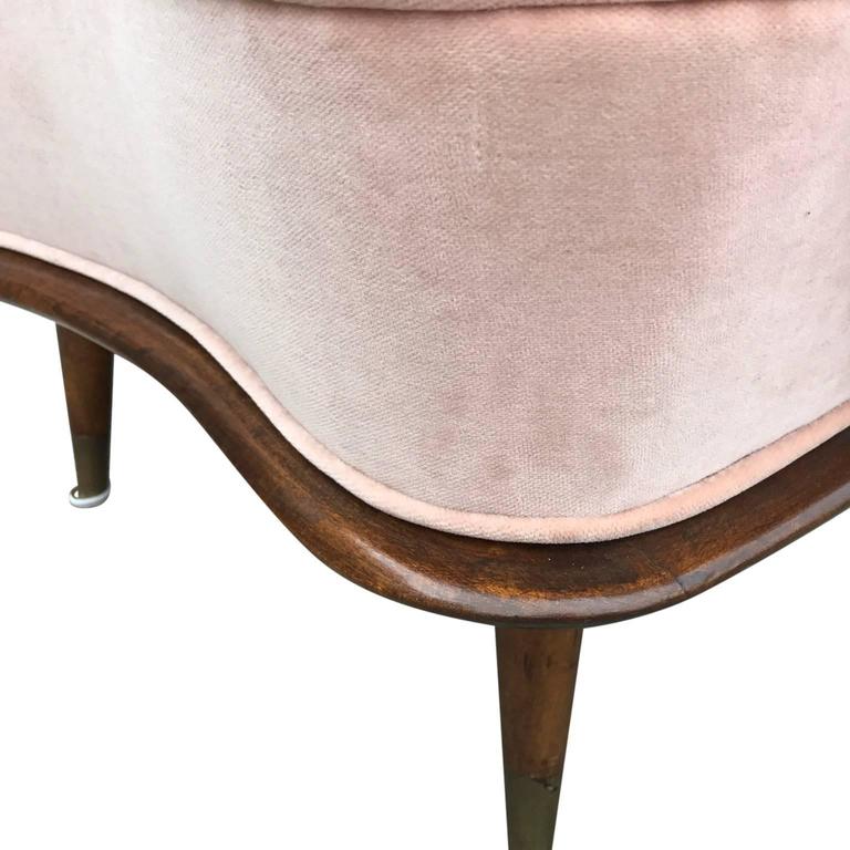 Modern Curved Blush Pink Velvet Walnut Italian Settee at 1stDibs