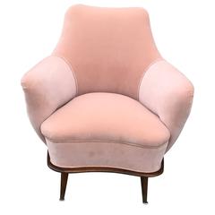 Lovely Modern Pair of Blush / Pink Velvet Italian Lounge Chairs