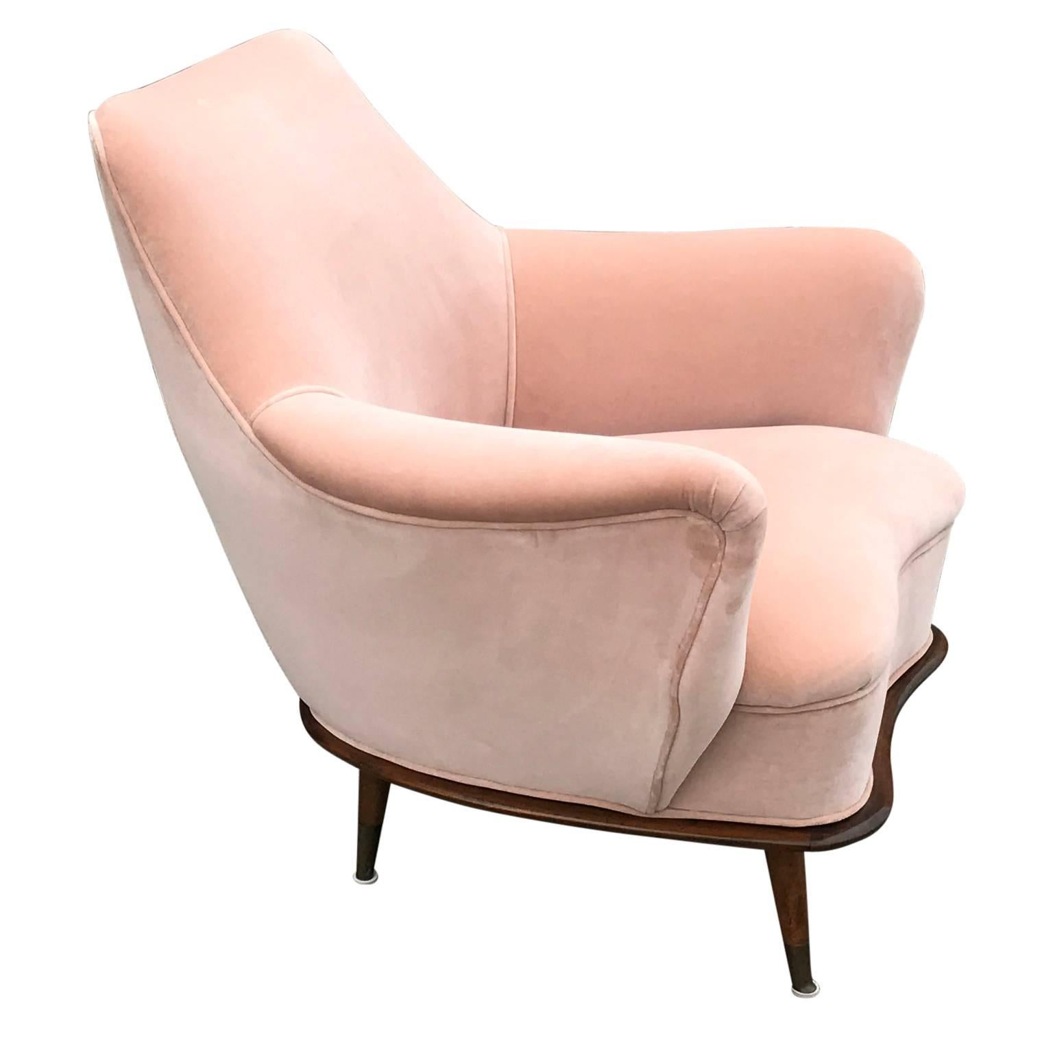 Mid-Century Modern Lovely Modern Pair of Blush / Pink Velvet Italian Lounge Chairs