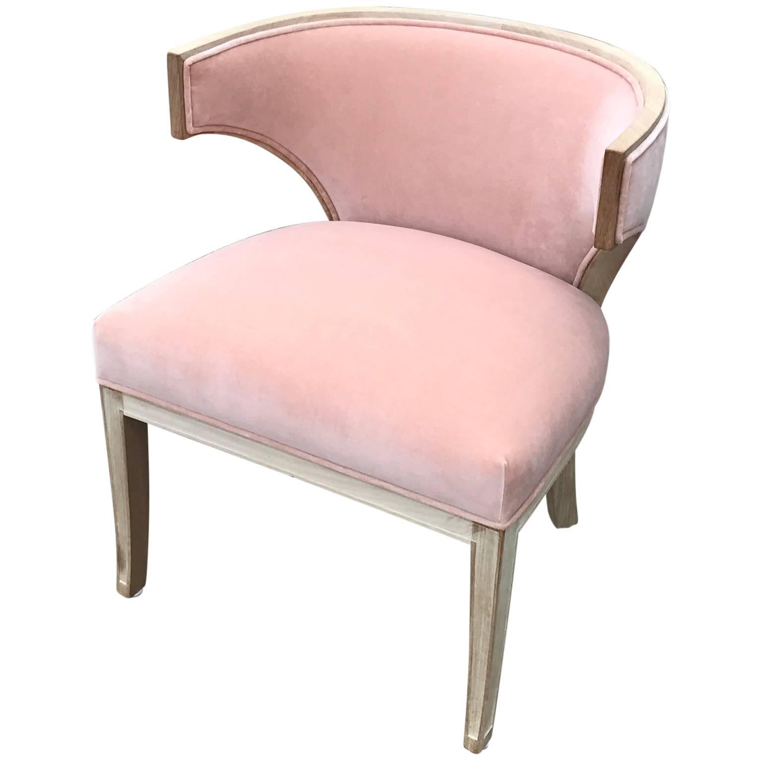 Mid-20th Century Set of Four Klismos Blush / Pink Velvet Bleached Modern Club Chairs