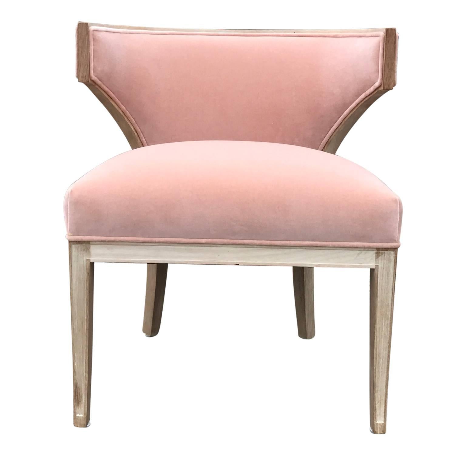 Set of Four Klismos Blush / Pink Velvet Bleached Modern Club Chairs 3