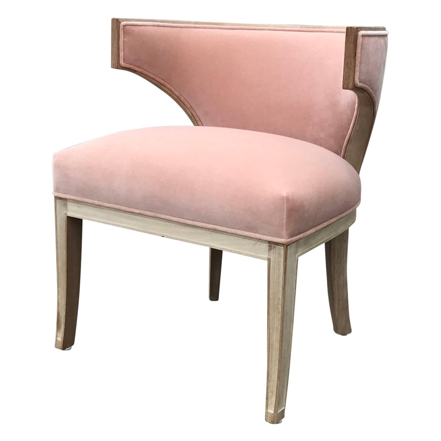Set of Four Klismos Blush / Pink Velvet Bleached Modern Club Chairs 1