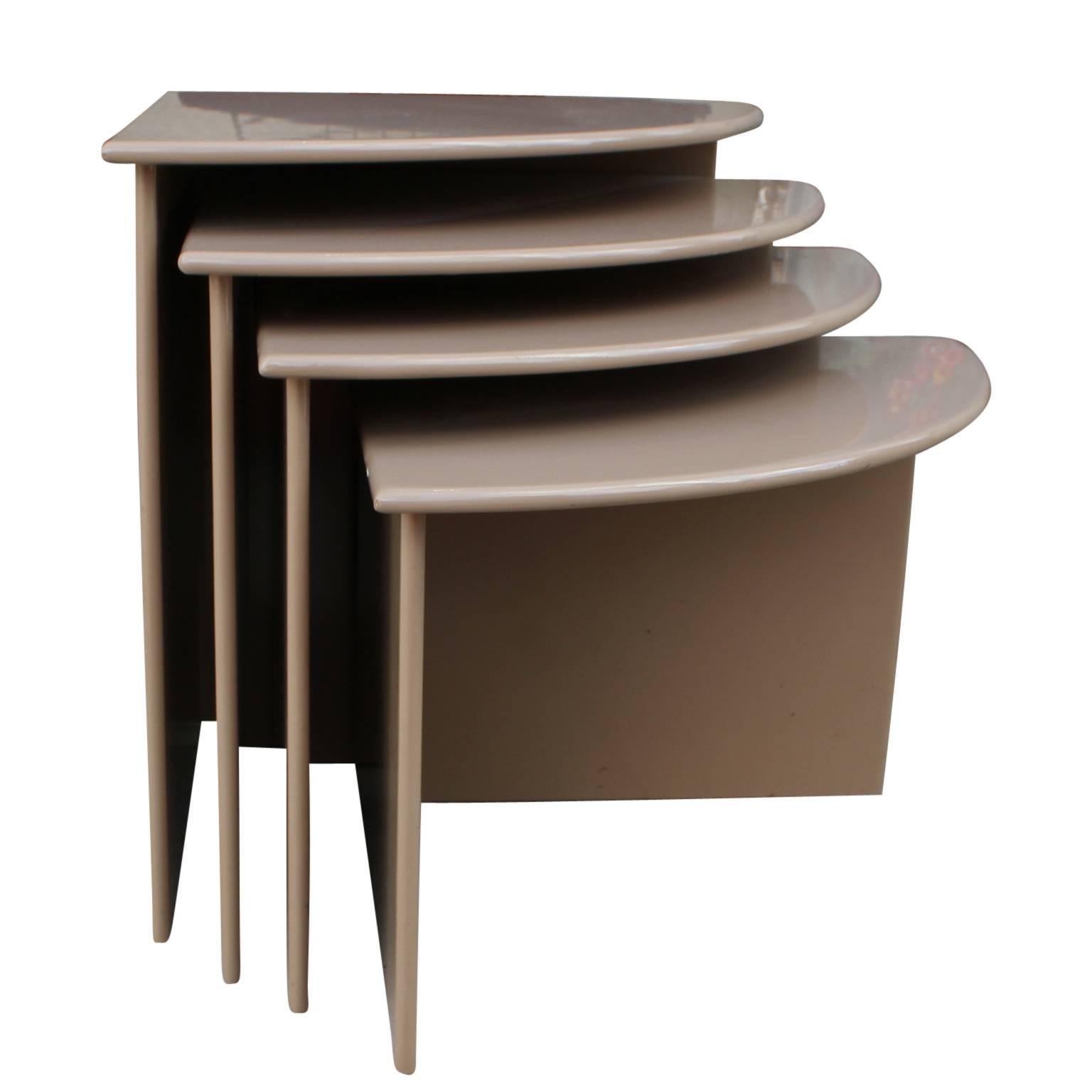 American Set of Four Nude Modern Lacquer Nesting / Stacking Tables