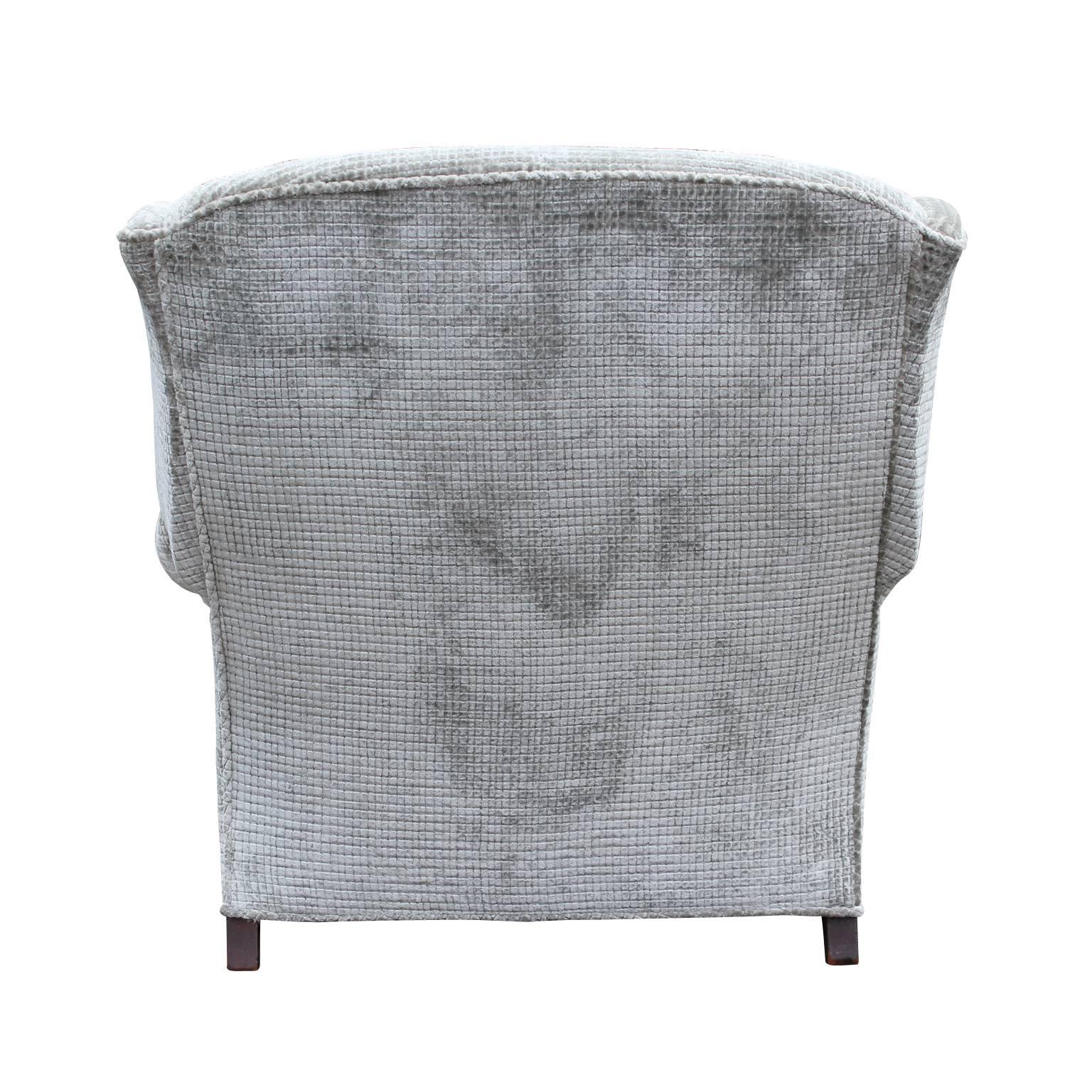 North American Deep Wingback Bun Foot Lounge Chair in Soft Grey Velvet