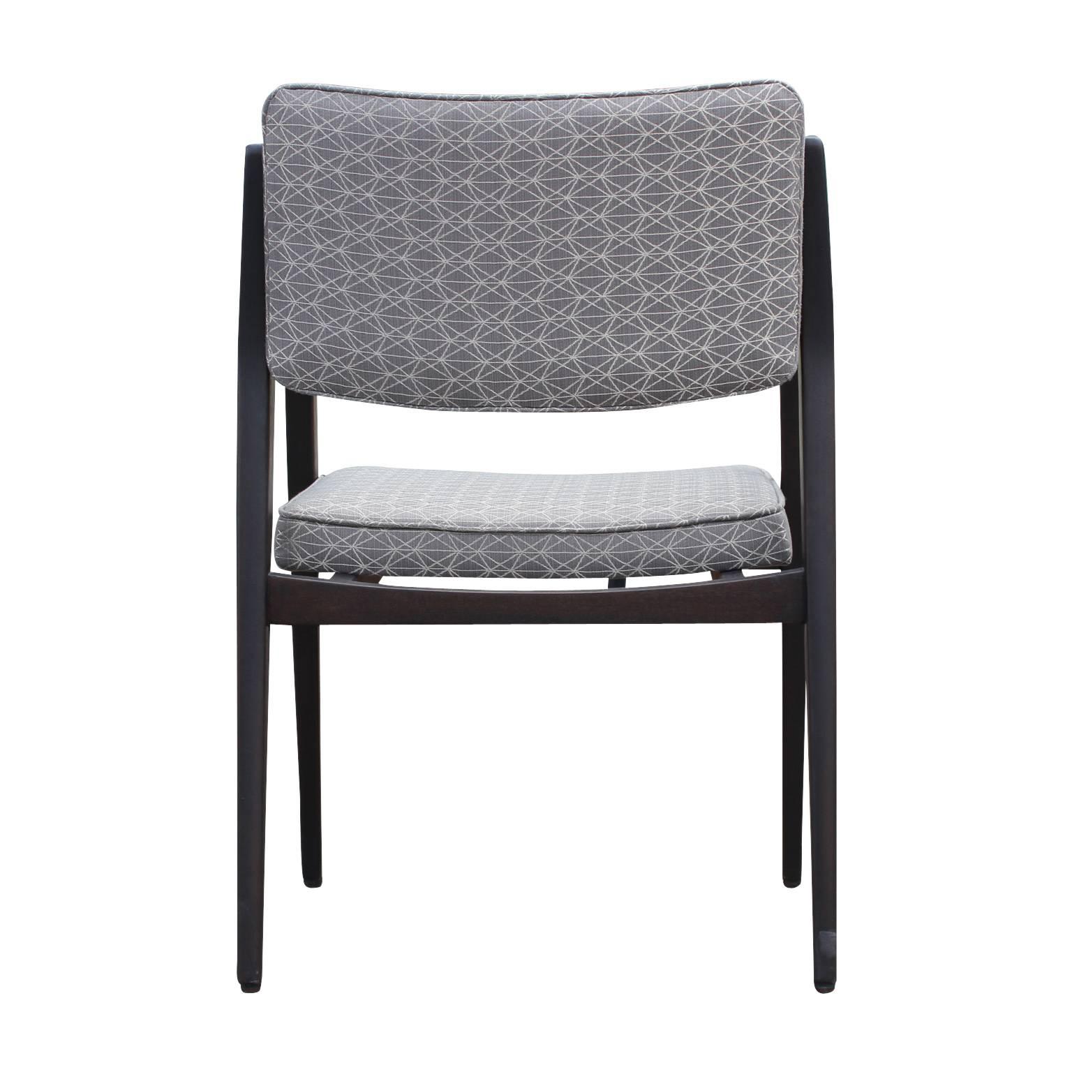Mid-20th Century Set of Four Italian Modern Charcoal Dining Armchairs in Grey Patterned Fabric