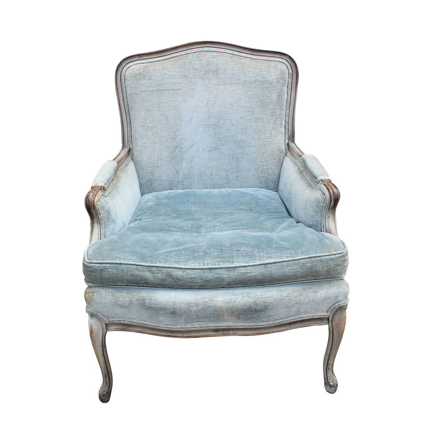 Pair of French Louis XV lounge chairs by Meyer Gunther Martini. These need to be reupholstered but other than that, these are in great vintage condition.