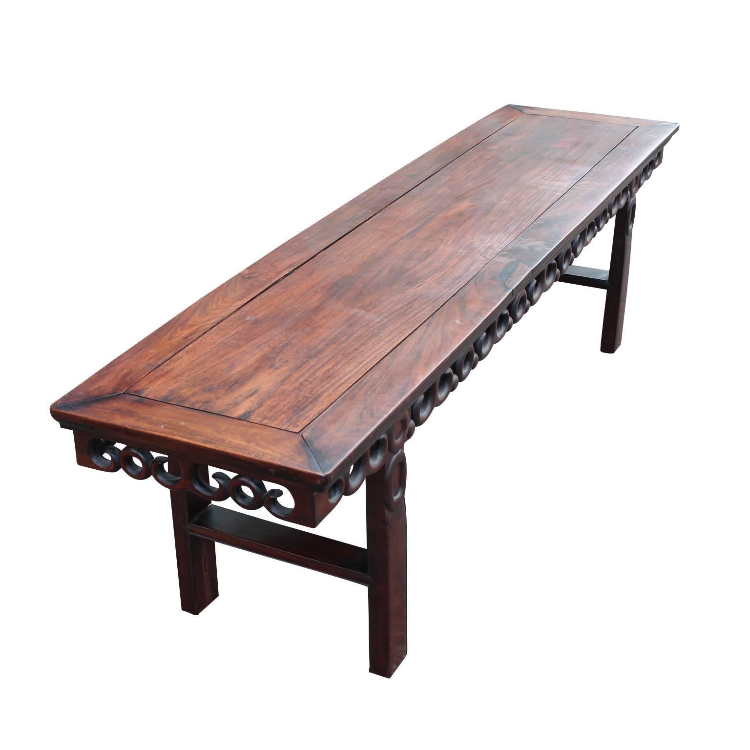 Mahogany Chinese Carved Bench or Console Table In Good Condition In Houston, TX