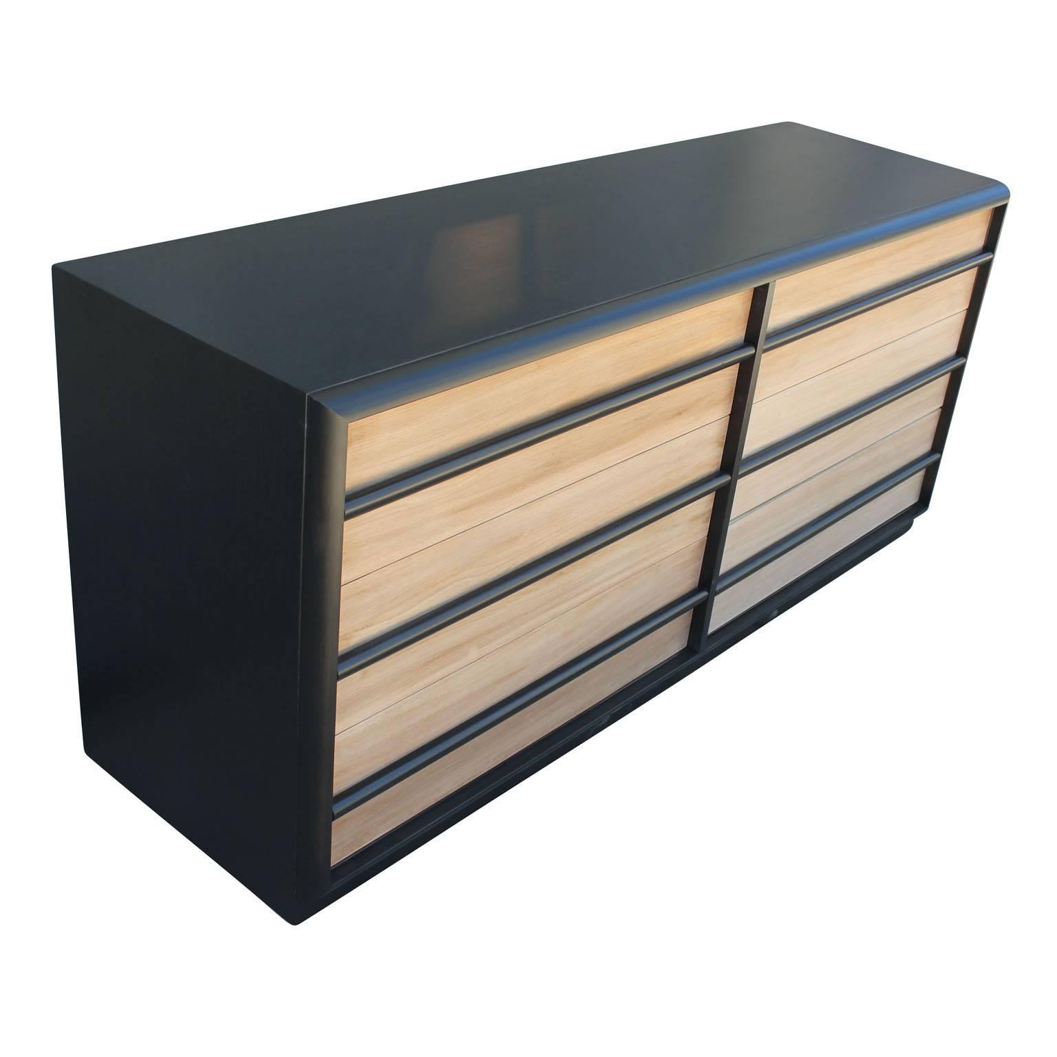 American Modern Two-Toned Six Drawer Dresser with Black and Bleached Wood by Gibbings
