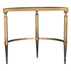 Modern French Brass Demilune Side Table with Vintage Half Moon Mirror Top