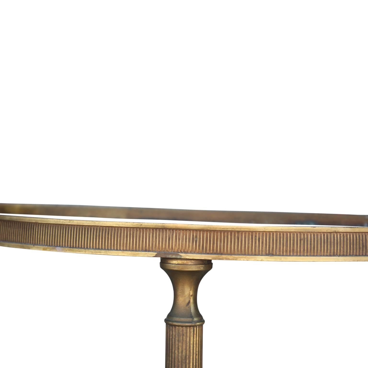 Hollywood Regency Modern French Brass Demilune Side Table with Vintage Half Moon Mirror Top