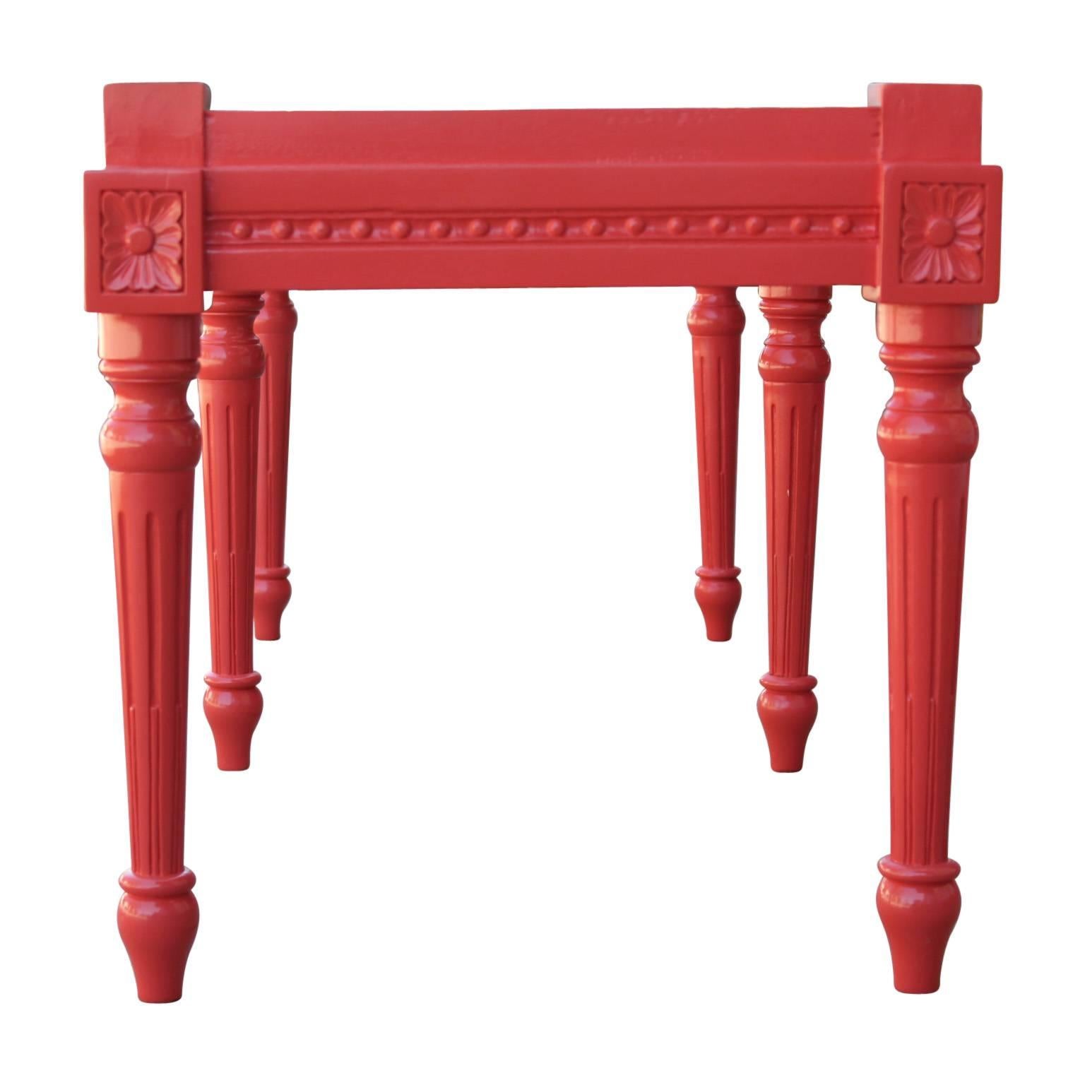 Modern Coral Louis XV Style Rectangular Bench with Carved Detailing In Excellent Condition In Houston, TX