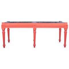 Modern Coral Louis XV Style Rectangular Bench with Carved Detailing